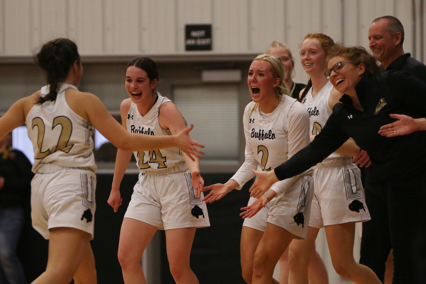 Kendall Tietjen screams in excitement for junior Cantrell Rosalez